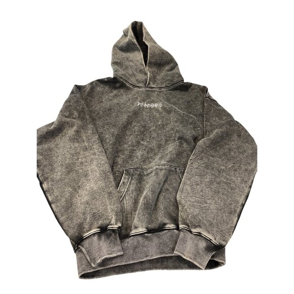 Die Authentic Distressed Die Washed Gray embroided Hoodie Sweatshirt L SKU 9333 - Picture 15 of 15